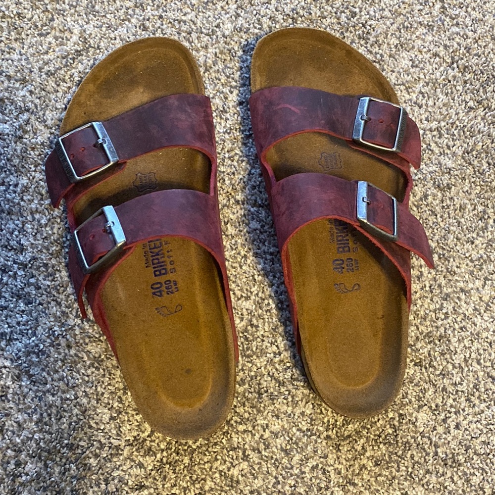 Red Birkenstocks sandals